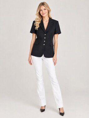 2/$30 TAHARI Arthur S. Levine Pinstripe Short Sleeve Blazer Black 8 #A4834